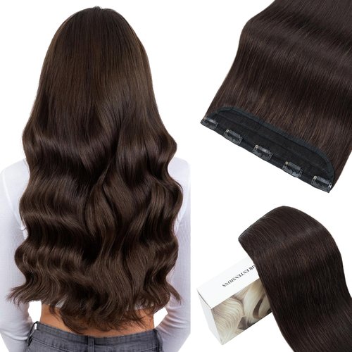 TESSHAIR 5 Clip One Piece Clip in Hair Extensions Real Human Hair 18 Inch Human Hair Clip in Extensions Dark Brown 3/4 Full Head Hair Extensions Clip ins Long Straight 90g
