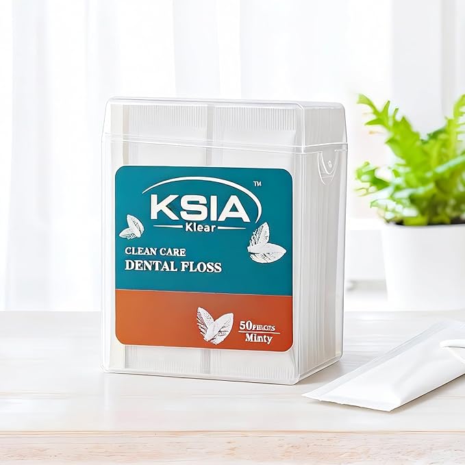 KSIA Klear Mint Dental Floss Picks, 100 Count Tooth Picks Flossers, Dental Floss Cleaner, Dental Flossers for Family, Keep Teeth Clean, Remove Food and Plaque, with 2 Portable Cases