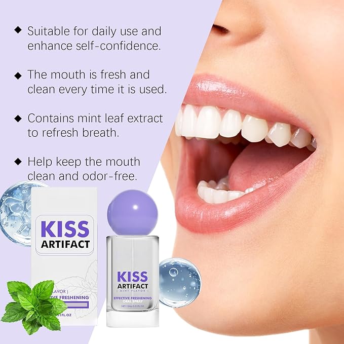 KISS ARTIFACT Mint Flavor Oral Spray, Effective Freshening Breath Spray with Vitamin B1 and Peppermint Extract, 15ml/0.51 fl oz