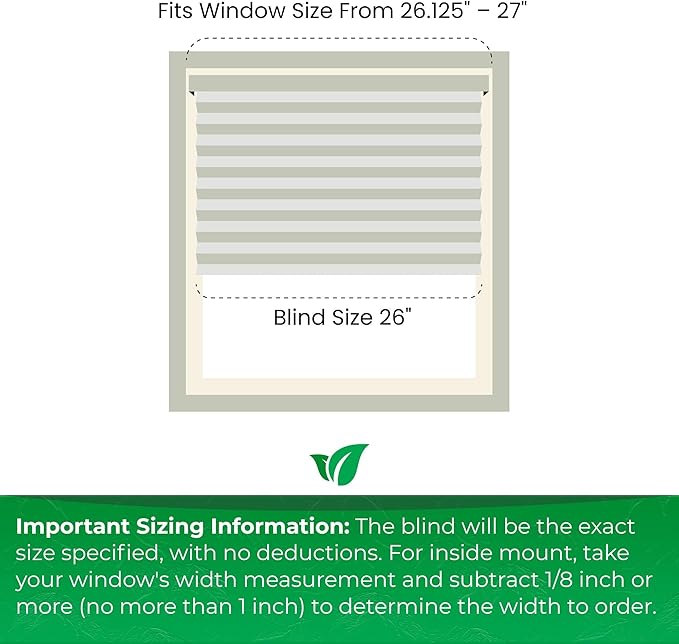 CALYX INTERIORS Cellular Honeycomb Shade, Light Filtering, Cordless, 3/8" Single Cell, 26" W x 60" H, White