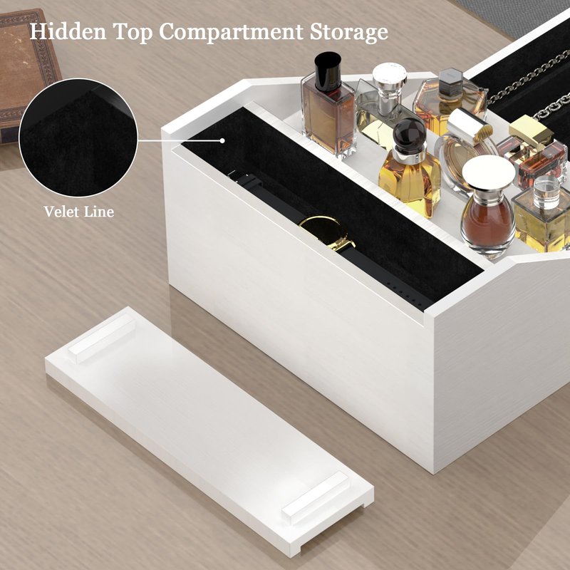 upcessory Wooden Cologne Organizer for Men Enhanced 4 Tier Cologne Stand Shelf Perfume Organizer with Velvet Lined Drawer & Hidden Storage Perfume Display Holder for Dresser Nice Gift (Elegant White)