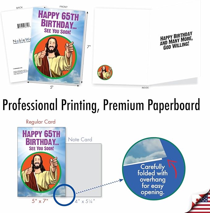 NobleWorks Humorous 65th Milestone Birthday Greeting Card with 5 x 7 Inch Envelope (1 Card) See You Soon - 65 C10008MBG