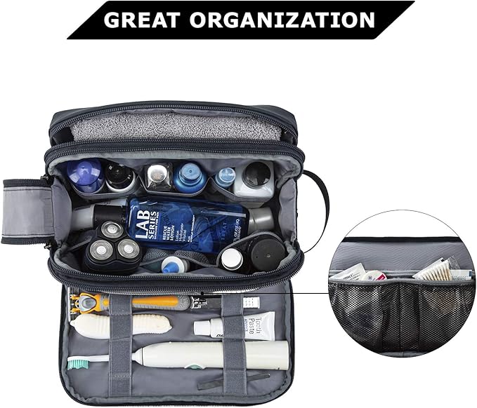 BAGSMART Toiletry Bag for Men, Travel Toiletry Organizer Dopp Kit Water-resistant Shaving Bag for Toiletries Accessories, Door Room Essentials,Navy Blue-medium