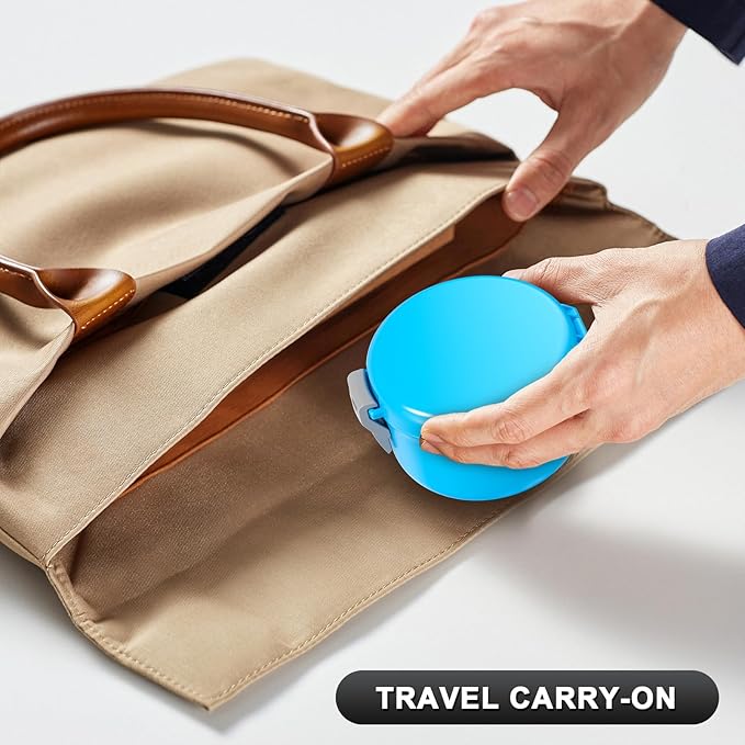 Leak Proof Denture Bath Case, Travel Denture Cup for Soaking Dentures & Retainer, Retainer Cleaner Case, Round False Teeth Container, Sky Blue + Silver Gray.