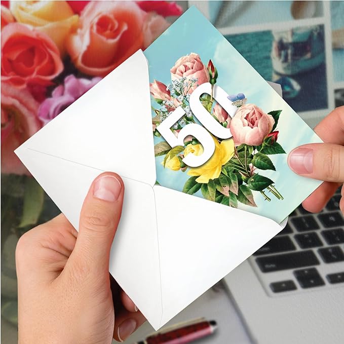 NobleWorks - 50th Funny Card for Birthday - Milestone Bday of 50 Years, Celebrate and Congrats Notecard with Envelope - Floating Numbers 50 C9457CMBG