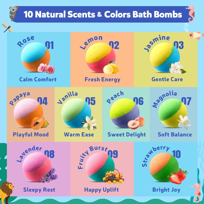40 Kids Bath Bombs with Surprise Inside, Ocean & Jungle Animal Toys Gift Set with Natural Child-Safe Ingredients, Travel-Friendly Bath Bombs for Boys and Girls, Great for Birthdays, Christmas & Easter