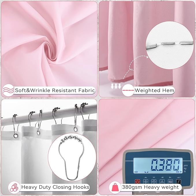 Bathroom Accessory Set–Bathroom Sets with Shower Curtain and Rugs, Non Slip Bathroom Rugs Super Absorbent, Pink Ombre Waterproof Shower Curtain with Hooks, Pink Bathroom Sets Complete for Home
