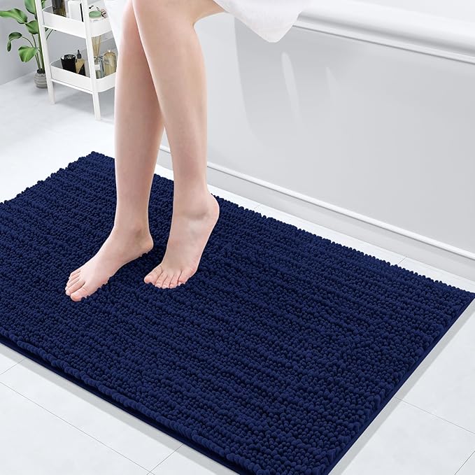 Arotive Luxury Chenille Bathroom Rug Mat, Extra Soft Thick Absorbent Shaggy Bath Rugs, Non-Slip Machine Wash Dry, Plush Bath Mats for Bathroom, Shower and Tub, 40x24, Navy