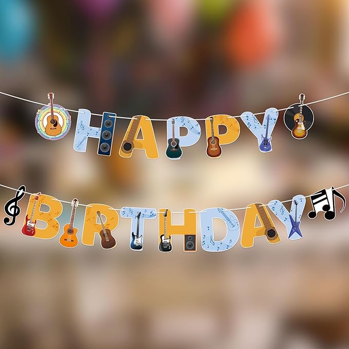 Guitar Party Decorations Happy Birthday Banner Guitar Party Banner Garland for Birthday Party Decorations Guitar Party Supplies