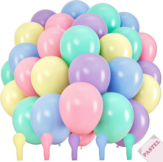200 Small Pastel Balloons for Parties – 5 Inch Balloons Bulk Pack – Mini Assorted Blue, Light Purple, Yellow, Mint Green and Pastel Pink for Unicorn, Easter, Matte, or Macaron - Rainbow Party