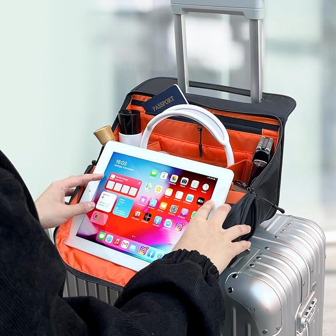 CONTAIL 13 Inch 3L 4-in-1 Travel Essentials Organizer, Small Business Handbag, Suitcase Drink Holder,Phone Tablet Holder,Airport Accessories Storage,Black