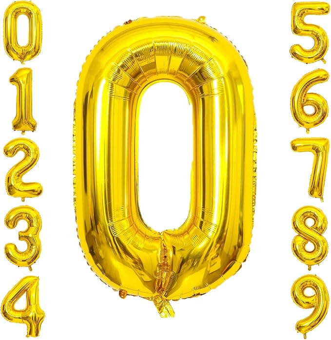 Gold Number Balloons Birthday Balloons - Giant Gold Number 0 Balloon 40 inch, Numbers Balloon Birthday Decorations, Gold Party Supplies for Women Men
