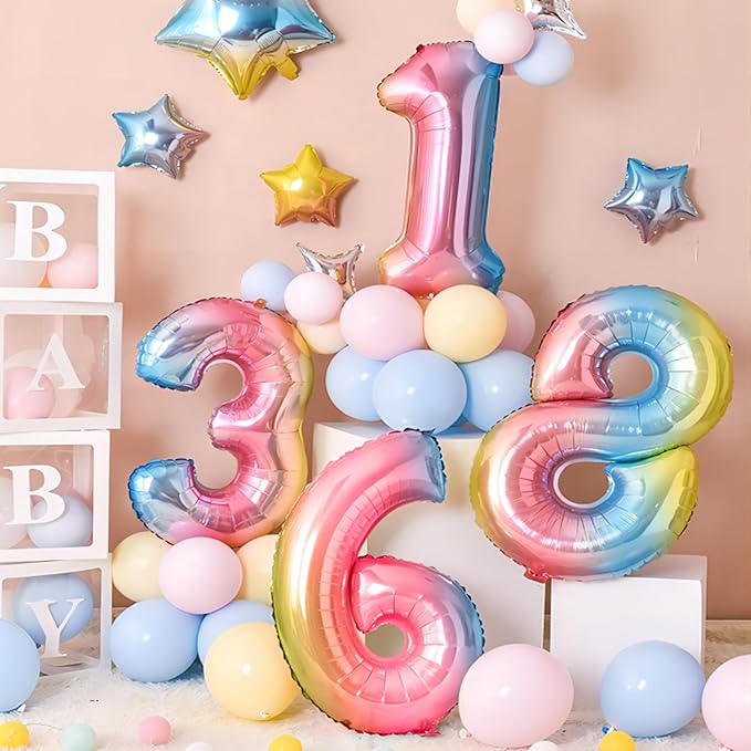 40 Inch Giant Rainbow Number 6 Balloons, Birthday Balloons, Helium Mylar Foil Big Number Balloons for Birthday Party Decorations, Kids' Birthday Anniversary Party Baby Shower Unicorn Parties