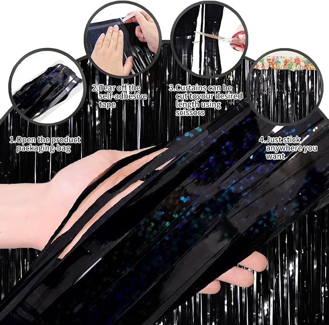 Wednesday Addams Black Party Decorations - 3 Pack 3.3ft x 8.3ft Streamers, Photo Booth Props