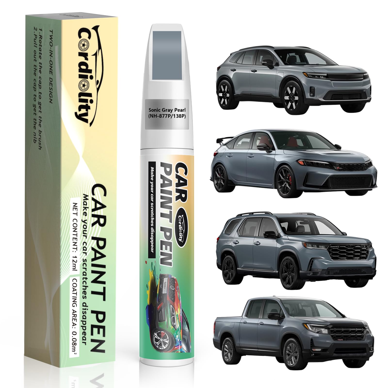 Cardiality Sonic Gray Pearl(NH-877P/138P) Touch Up Paint Pen for Honda,Car Scratch Repair Remover Pen Quick and Easy Fix Auto Pa