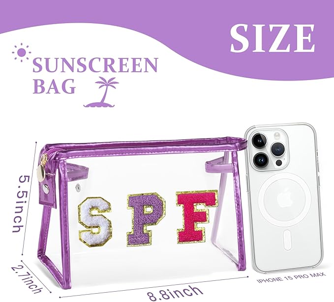 COSHAYSOO Sunscreen Bag Clear Makeup Toiletry Pouch Beach Vacation Essentials for Women Teen Girls Trip Gifts Summer Pool Travel Must Have Accessories Waterproof Stuff