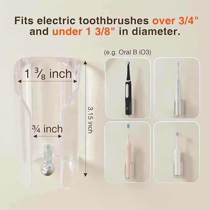 Electric Toothbrush Holder, Wall Toothbrush Holder for Bathroom, Adhesive Electric Toothbrush Stand, Bathroom Counter Organizer for Electric Toothbrushes, Clear, Pack of 2