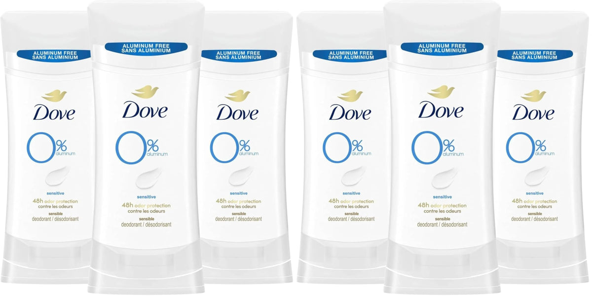 Dove Aluminum Free Deodorant for Women Sensitive 72 hour odor protection 2.6 oz,(Pack of 6)