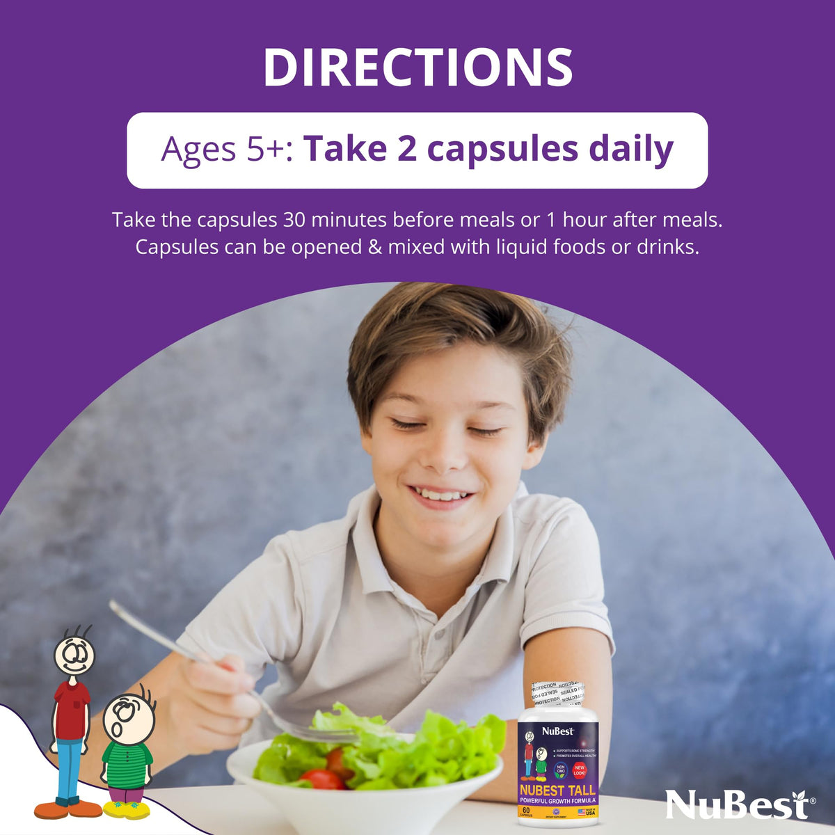 NuBest Tall | Support Bone Strength, Bone Health, Enhanced Immune and Whole Body Wellness with Calcium, Collagen, and Herbs for Ages 5+ & Teens | 60 Capsules