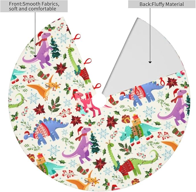 Cute Dinosaur Christmas Tree Skirt Xmas Tree Mat Halloween Christmas Tree Ornaments Decorations Holiday Party Indoor Outdoor 48"