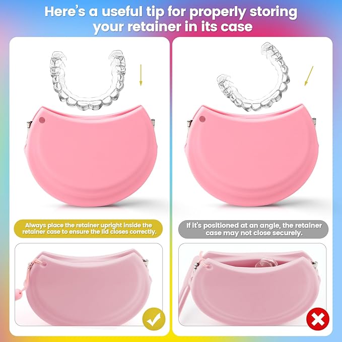 RAZOKO Silicone Retainer Case with 3 Lanyard Cute Aligner Case Vent Holes Night Mouth Guard Retainer Holder for Girl Women Kids Men for Travel Pink