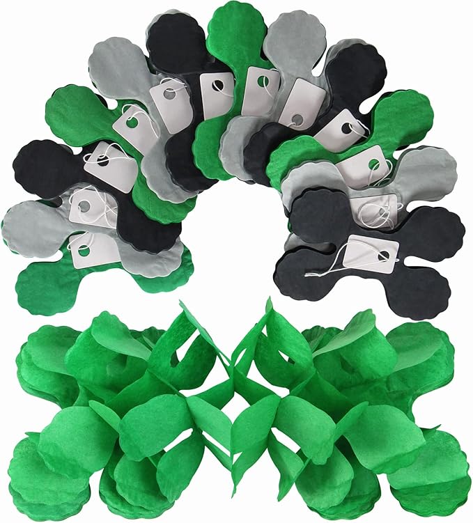 Black Green-Silver Party-Decorations Streamers Garland - 12pcs Graduation 2026 4-Leaf Clover Paper Streamer, Soccer Party Supplies Wedding Men Boys Birthday Baby Bridal Shower Banners Decor Ouruola