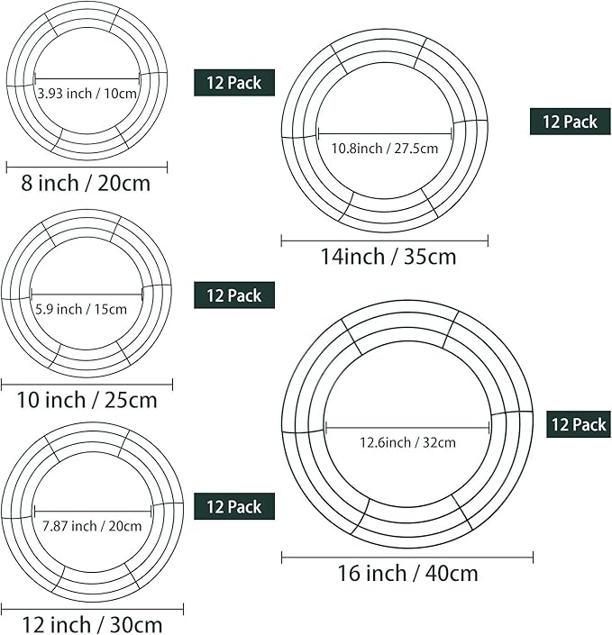 Patelai 12 Pieces Metal Wreath Frame Form 8 Inch Dark Green Round Wire Wreath Rings Wire Garland Frame for Wedding Christmas New Year Party Home Decor DIY Crafts Supplies Floral Arrangements