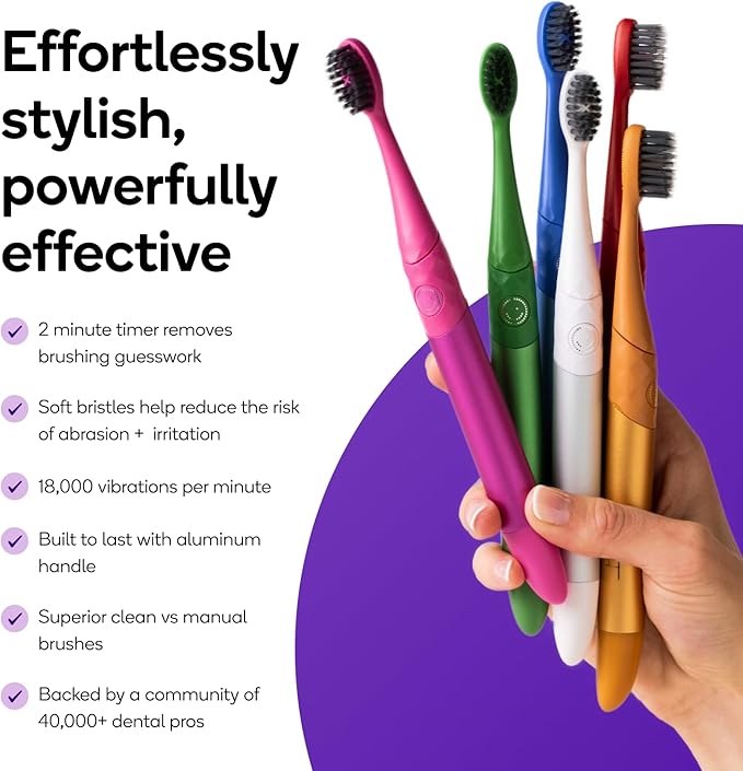 Burst Nova Toothbrush (Orange) | Sonic Powered Teeth Whitening | Super-Soft Bristles | 18000 VPM | 2 Minute Timer | Aluminum Handle | Replaceable Brush Head | Compact Size | with AAA Battery