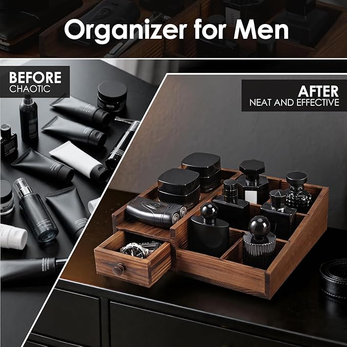Organizer For Men,Bathroom Countertop Organizers,Perfume Organizer,Cologne Organizers,Bathroom Storage,Perfume Stand,Gifs For Men,Mens Valentines Day Gifts,Adjustable Partition(Bourbon Brown)