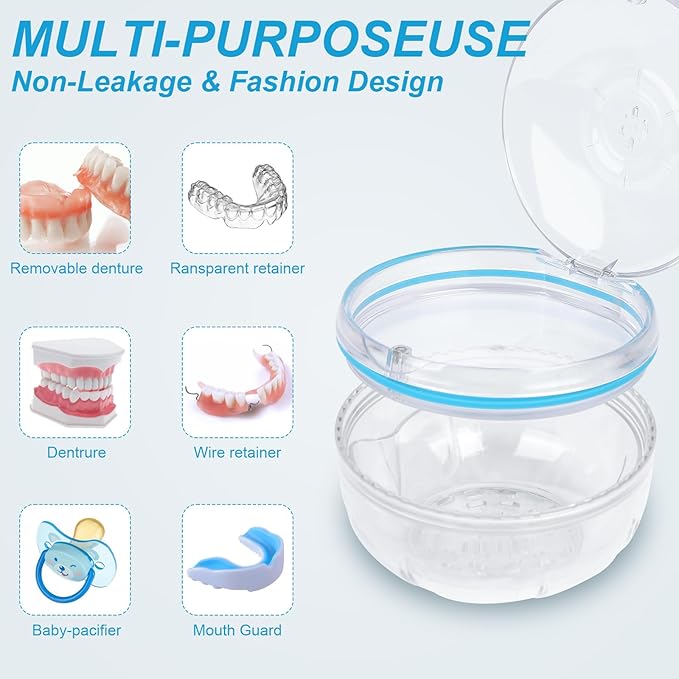 Maoerdental Double Layer Retainer Cleaner Case – No-Leak, Ventilated Denture Bath for Invisalign, Retainers, Night Guard, Transparent