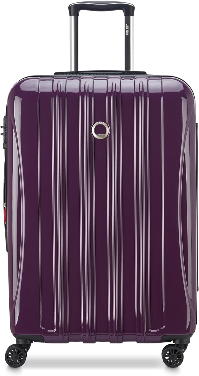 DELSEY PARIS Helium Aero Hardside Expandable Luggage with Spinner Wheels, Plum, Checked-Medium 24 Inch