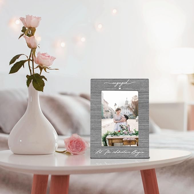 Wedding 4x6 Picture Frame, Engagement Gifts for Couples Photo Frame, Best Newly Engaged Gifts for Bride Groom Women Men, Wedding Engaged Picture Photo Frames for Desk Decor