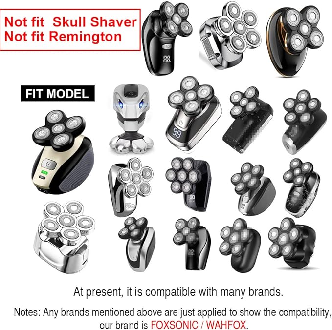 WAHFOX Universal 5 Blades Shaver Head for Head Shaver Replacement Heads 5D Men's Electric Shaver Replacement Heads for Bald Men 5 Heads Razor Blades Wet and Dry with Blade Cover