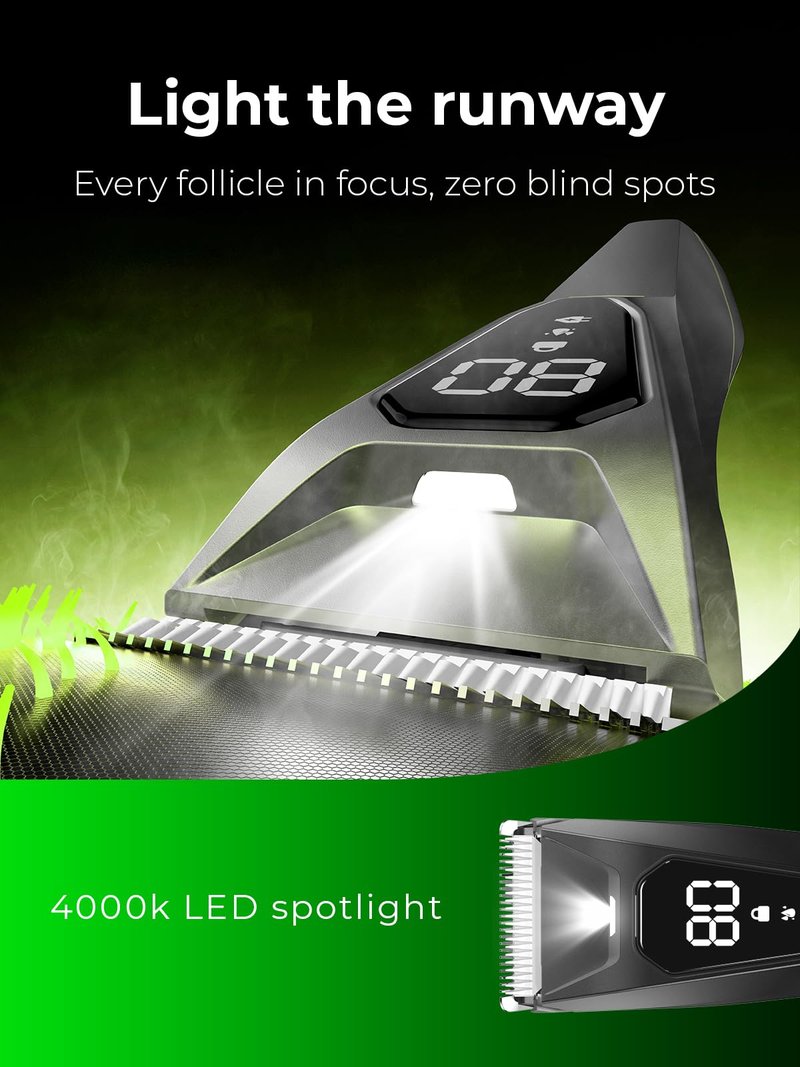Lijecozy Body Hair & Pubic Hair Trimmer for Men - Electric Ball Shaver with LED Light & Display, Waterproof Wet/Dry Groomer Kit with Wireless Charging & 3 Combs, Ceramic Blade Technology
