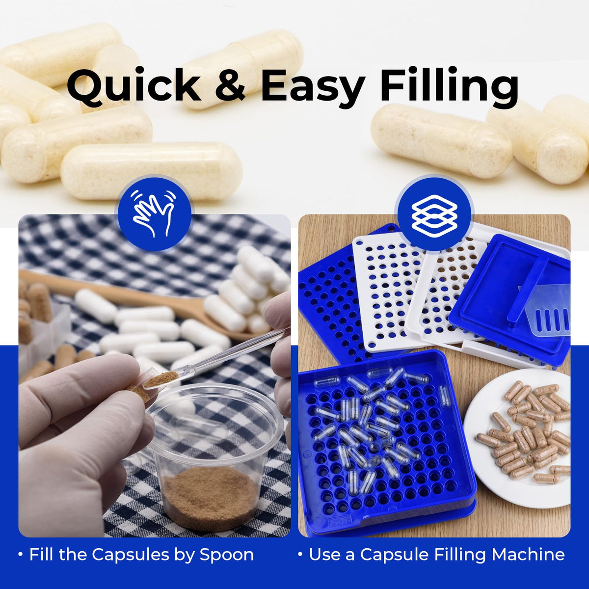 ATLEMISME Empty Vegan Capsules Size 00 - Vegan Capsules Empty (5000 Count) Empty Capsules DIY Vegetable Capsule Filling - Veggie Capsules Empty Caps with 2 Micro Lab Spoons for Capsule Filling