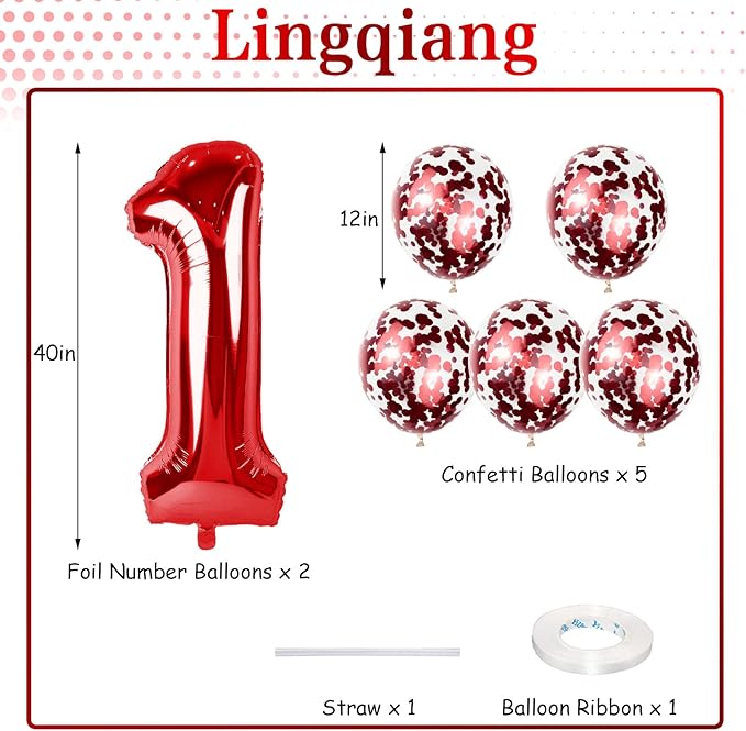 Red 18 Balloon Numbers and Confetti Balloons, 40" Number 1 and 8 Mylar Foil Balloons Self Inflating, 18th 81st Birthday Balloons Set for Boys Girls Women Men Birthday Anniversary Party Decorations