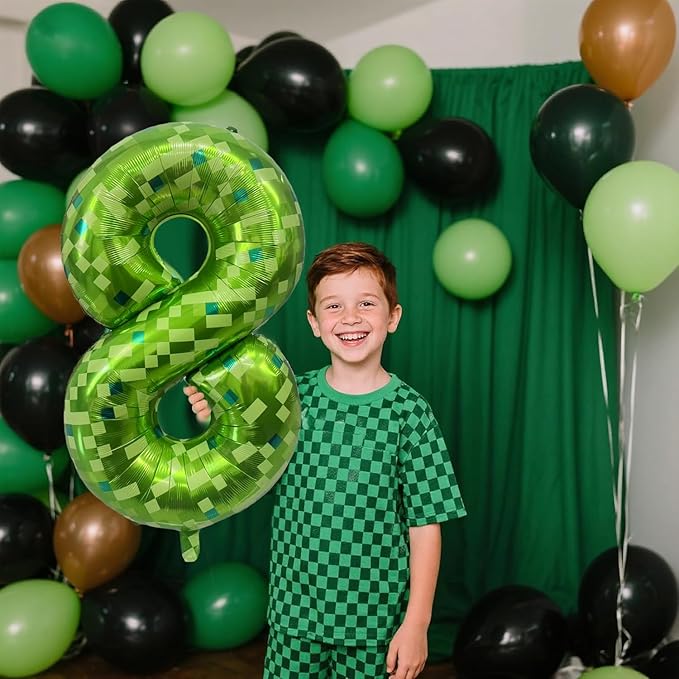 Green Number Balloons, Gaint Green Pixel Number 0 Balloon 40 Inch Dark green 0 Balloon for Boys Girls Kids Birthday Party Decoration