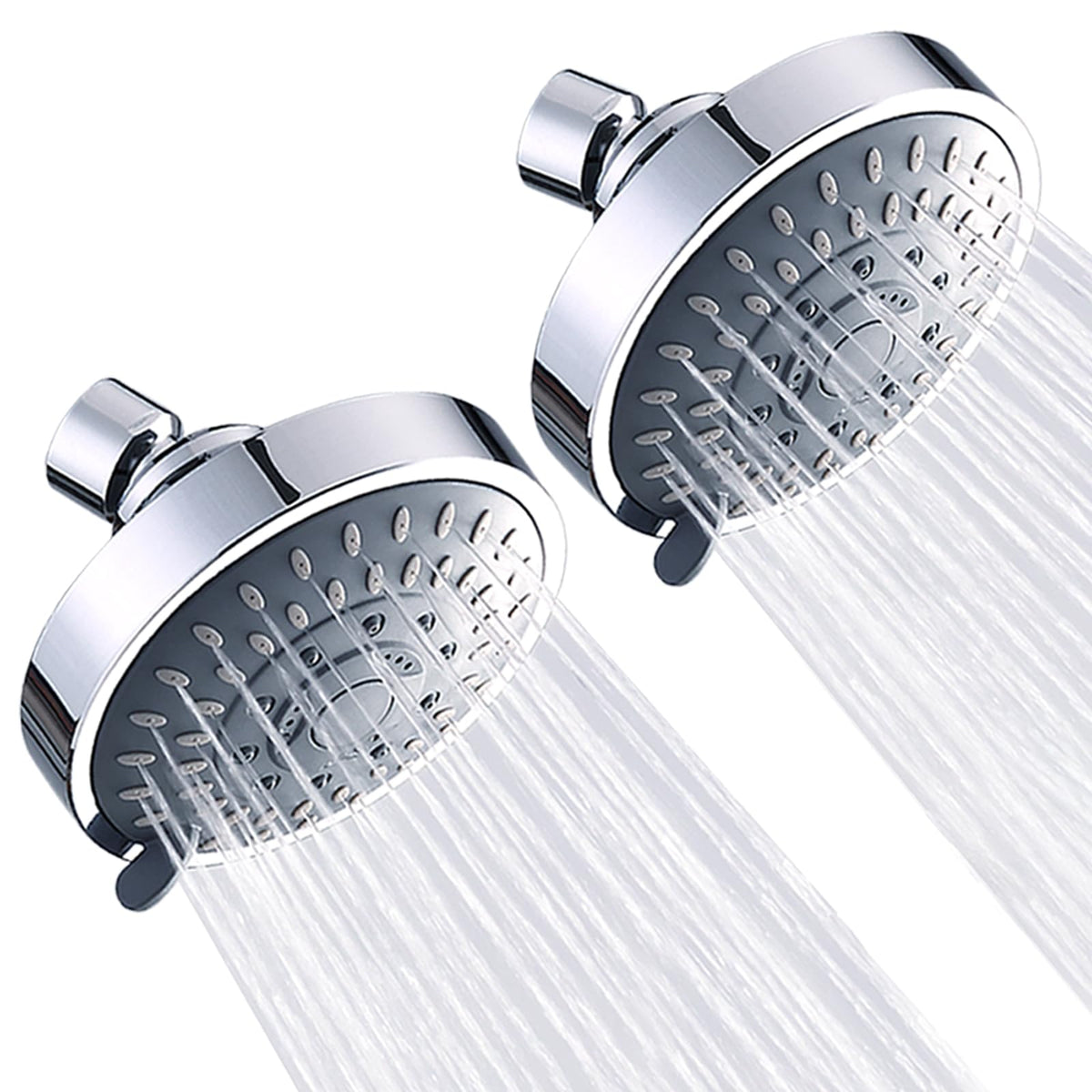 AISOSO Shower Head 2 PCS, 5 Modes High Pressure Shower Heads for Relaxed Shower Experience, 4.1 Inch Bathroom Fixed Showerhead Even at Low Water Pressure for Powerful Spray, Chrome