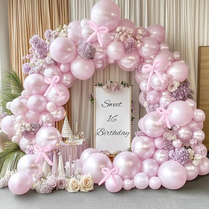 Pearl Purple Balloon Double Stuffed Lavender Balloons Garland Pearl Pastel Light Purple Arch Kit with Lilac Long Balloons Different Size for Birthday Wedding Baby Shower Anniversary Decoration