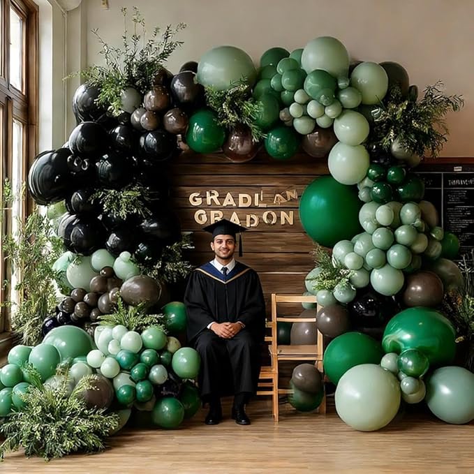 Green Black Brown Balloons Double Stuffed Pearl Dark Emerald Green Brown Balloon Arch Kit Sage Balloon Garland for Camo Birthday Baby Shower Camping Safari Jungle Army Party Decorations