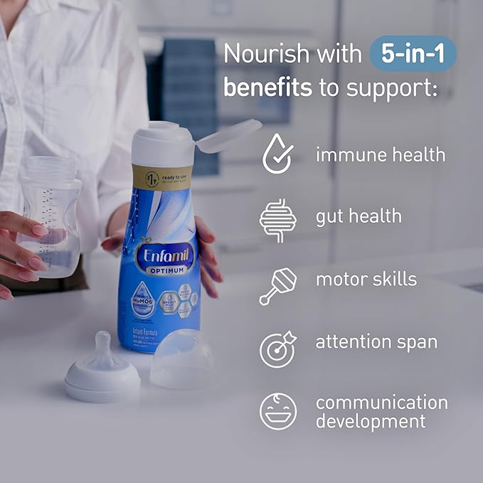 Enfamil Optimum Baby Formula, Our Closest Formula to Breast Milk, Brain Building DHA, Dual Prebiotics, Infant Formula Ready-to-Feed, Baby Milk, 32 oz RTU (Pack of 4)