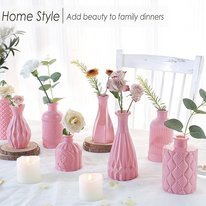 Baby Pink Glass Bud Vases Set of 12, Mini Flower Vase for Centerpieces, Small Vases in Bulk for Wedding Decoration, Vintage Vase for Baby Shower Centerpieces, Home Décor