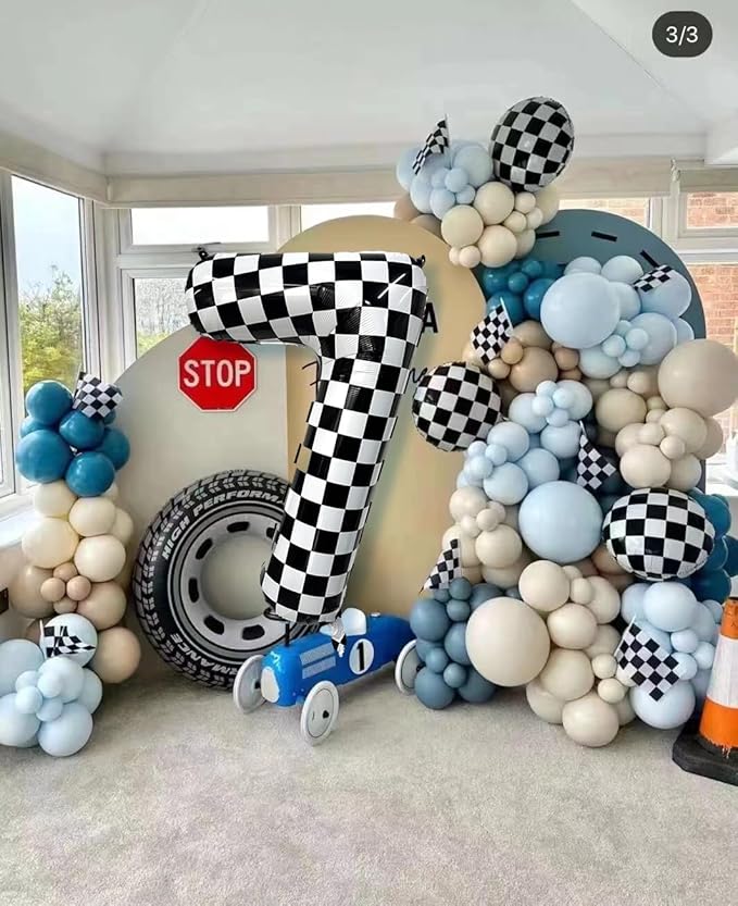 Checkered Balloon 0 Black and White Number Balloon 0 Foil Helium Balloons for Birthday Party Decoration Girls Boys Baby Shower Anniversary Decoration Race Car Party Decoration (Number 0)