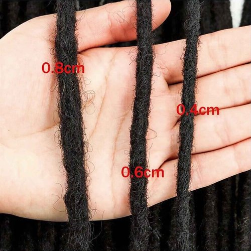 IXIMII 16 inch Dreadlock Extensions Human Hair 0.4cm 20 Strands Permanent Locs Extensions Soft Natural Black Human Dreads with Comb and Needle for Men Women Kids