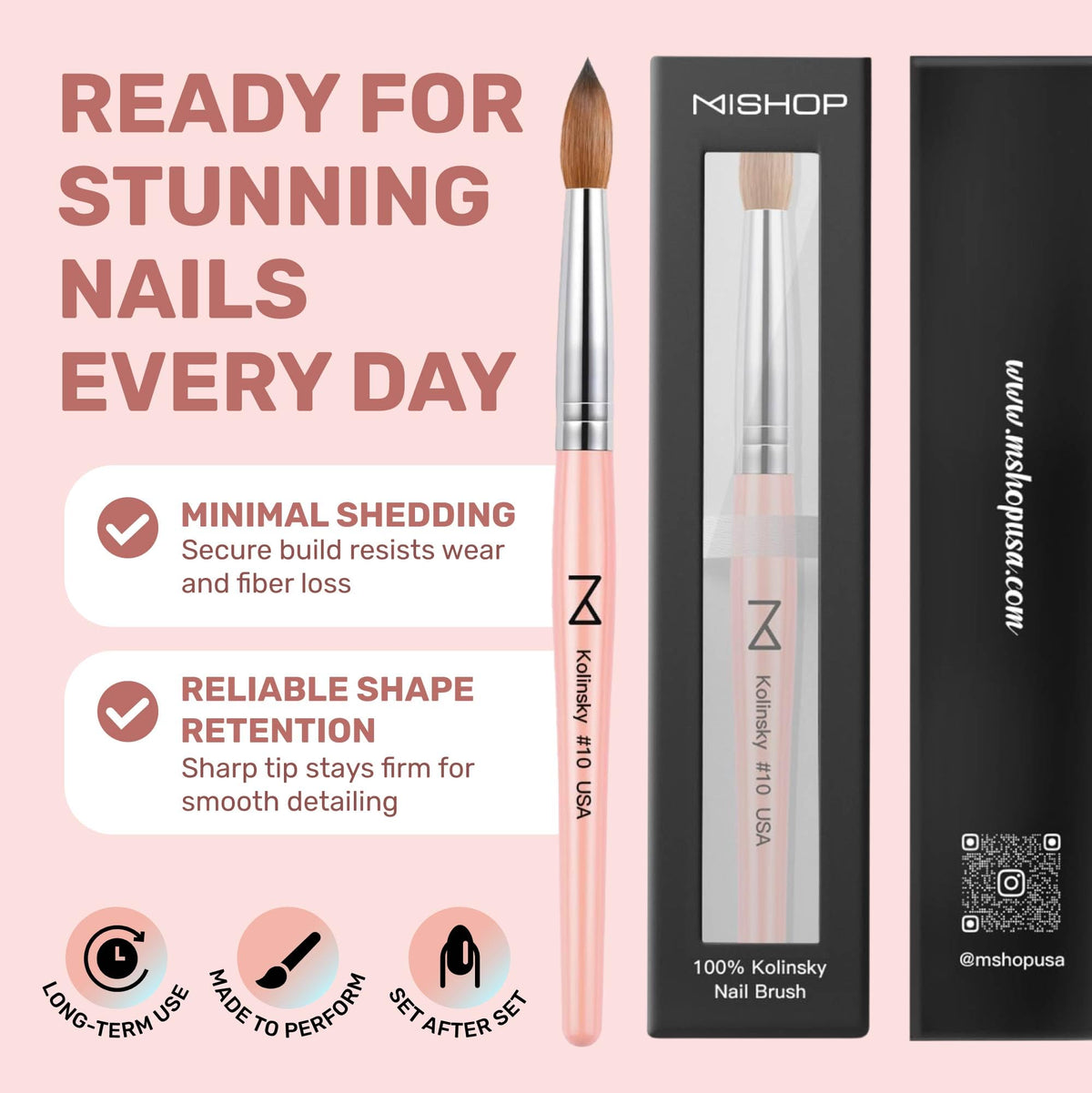 Majesti Pink Acrylic Nail Brush - Professional Kolinsky Acrylic Nail Brush- Handcrafted Nail Tool Supplies - Long Lasting, Professional Nail Art - Comes in 6 Sizes