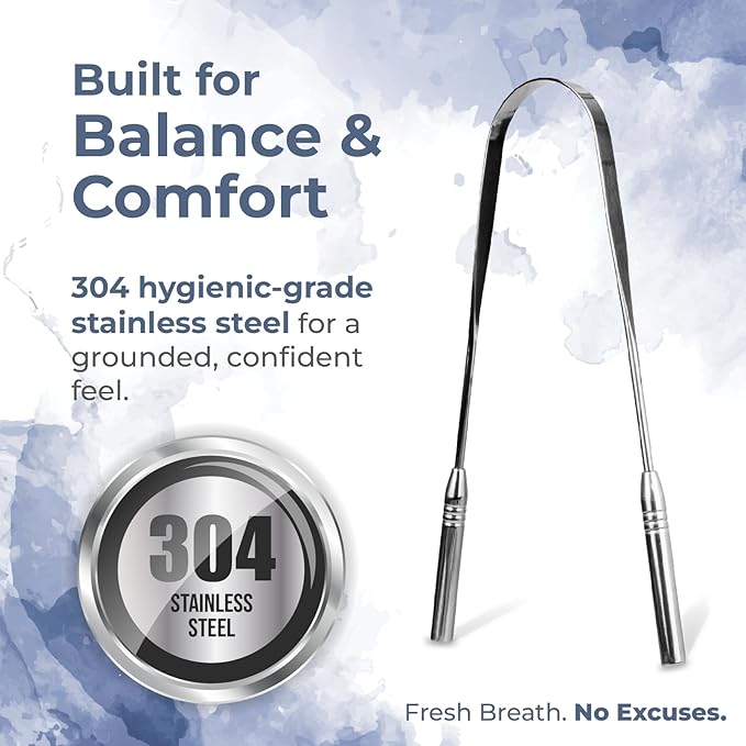 Dr. White’s Precision Tongue Care™ Collection – Dual Grip Tongue Cleaner, Premium 304 Medical-Grade Stainless Steel Tool for Enhanced Control & Daily Oral Care