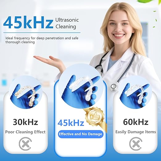 Ultrasonic Retainer Cleaner Machine 45khz Cleaning Pod for Denture Cleaner 200ml Mouth Guard, Aligner, Night Guard, Toothbrush, Jewelry, 4 Cleaning Modes Digital Timer, Gifts for Women, White