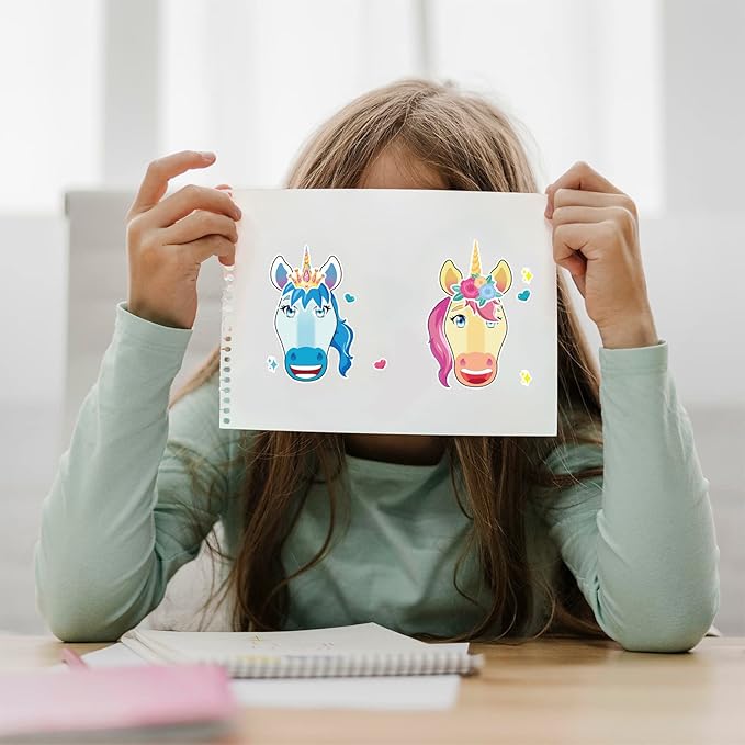 24 Sheets Unicorns Make a Face Sticker Sheets for Kids Todders Activities, Make Your Own Stickers for Kids Birthday Party Favor Supplies Craft