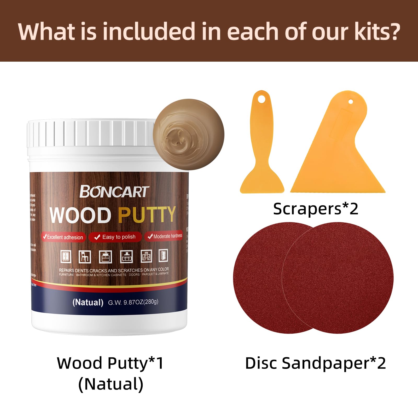 Boncart Wood Filler,Wood Putty,Wood Filler Paintable,Wood Repair Putty Stainable,9.87 Ounce Natual Wood Filler,Wood Furniture Repair Kit,Quickly Repair Any Broken and defective Wooden Furniture