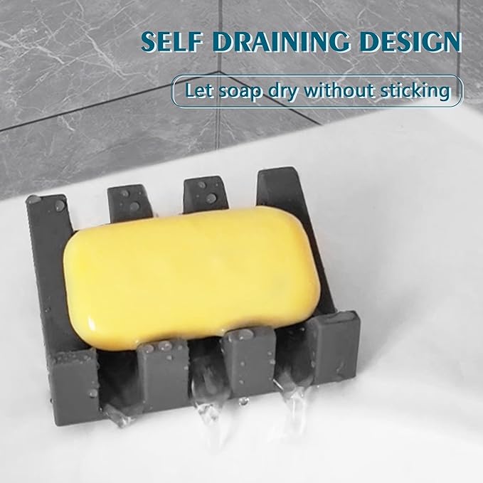 Self Draining Soap Dish,Silicone Suction Cup Soap Holder, Bathroom Soap Dish for Bar Soap,Can Extend Soap Life,Bathroom, Bath Tub, Kitchen Sink (4, Grey)